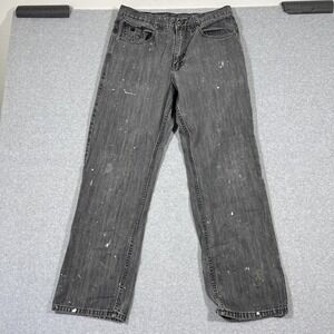 VTG Rocawear Black Denim Jeans Men's Sz 36x33 Baggy Hip Hop Y2K Paint Splatter
